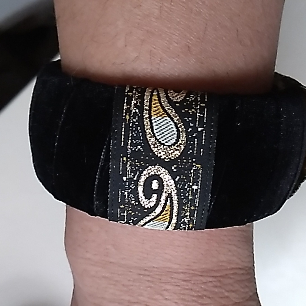 90s  Velvet Vintage Black Bracelet with Embroidery